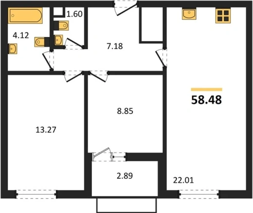 Квартира 2-комн. 58.48 кв. м