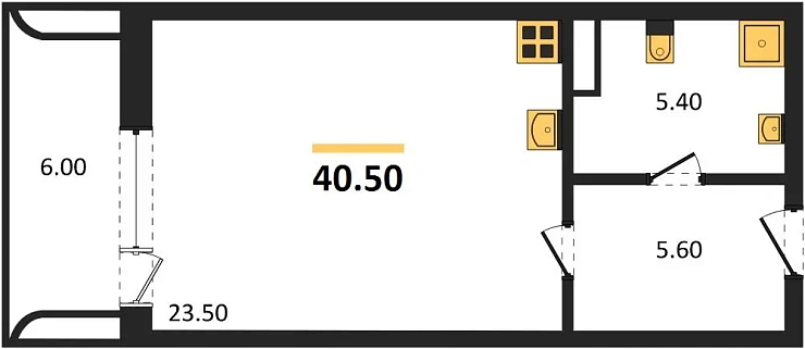 Квартира Студия 40.5 кв. м