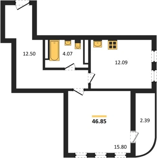 Квартира 1-комн. 46.85 кв. м