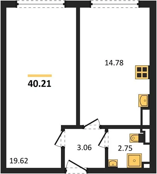 Квартира 1-комн. 40.21 кв. м