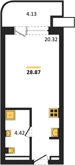 Апартаменты Студия 28.87 кв. м