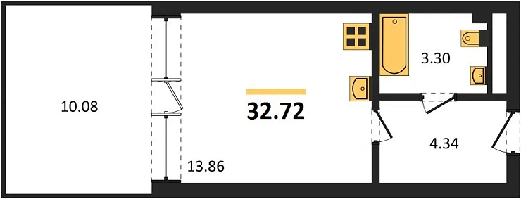 Апартаменты 1-комн. 32.72 кв. м