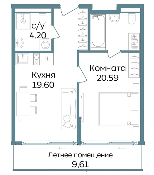 Апартаменты 2-комн. 54 кв. м