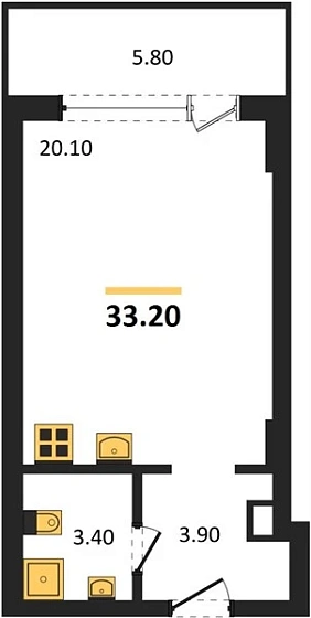 Апартаменты Студия 33.2 кв. м