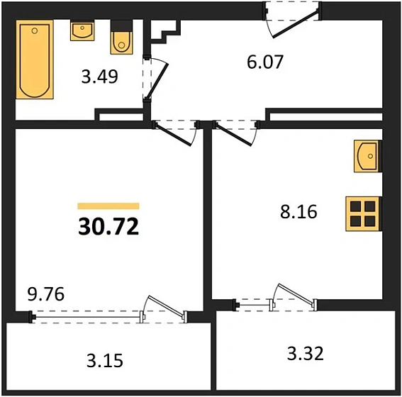 Квартира 1-комн. 30.72 кв. м