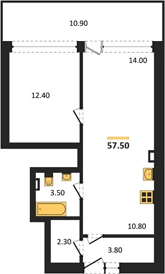 Апартаменты 1-комн. 57.5 кв. м