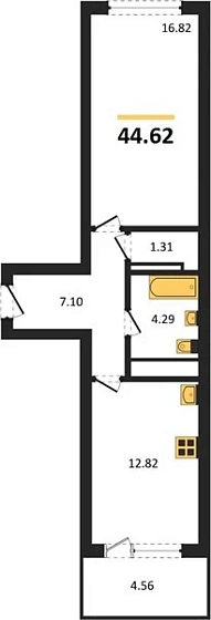 Квартира 1-комн. 44.62 кв. м