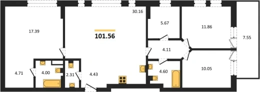 Квартира 3-комн. 101.56 кв. м