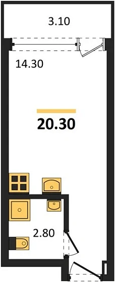 Апартаменты Студия 20.3 кв. м