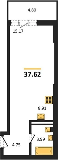 Квартира Студия 37.62 кв. м