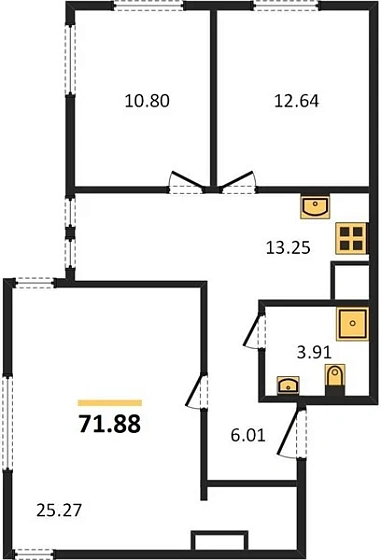 Апартаменты 3-комн. 71.88 кв. м