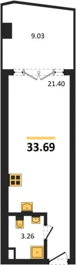 Апартаменты Студия 33.8 кв. м