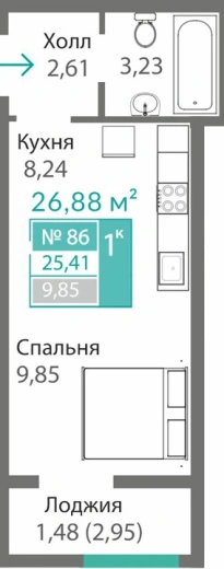 Квартира 1-комн. 25.41 кв.м