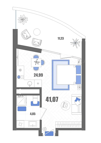 Апартаменты Студия 41.07 кв. м