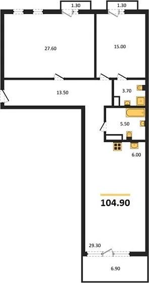 Квартира 2-комн. 104.9 кв. м