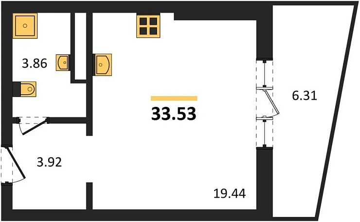 Апартаменты Студия 33.53 кв. м