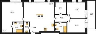 Квартира 3-комн. 101.82 кв. м