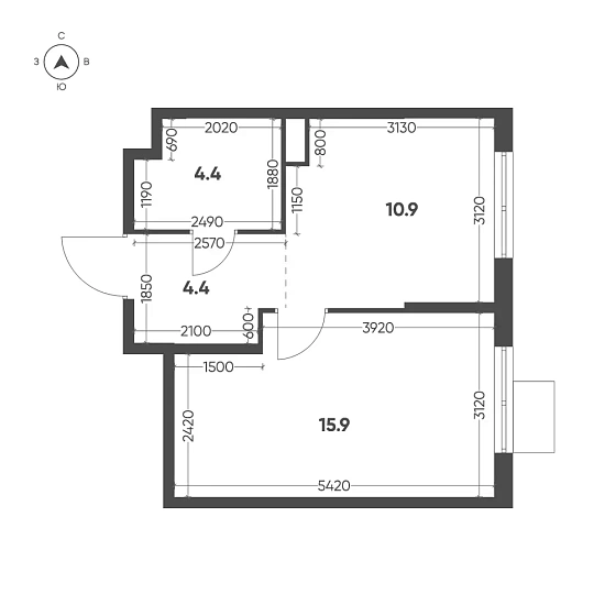 Квартира 1-комн. 35.6 кв. м