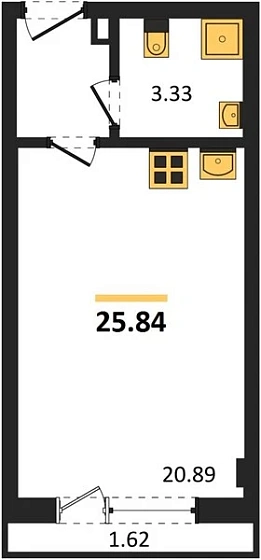 Апартаменты 1-комн. 25.84 кв. м