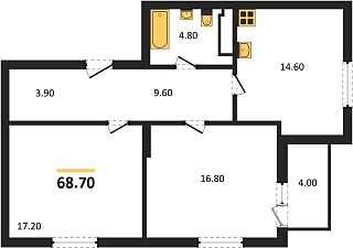 Квартира 2-комн. 68.7 кв. м