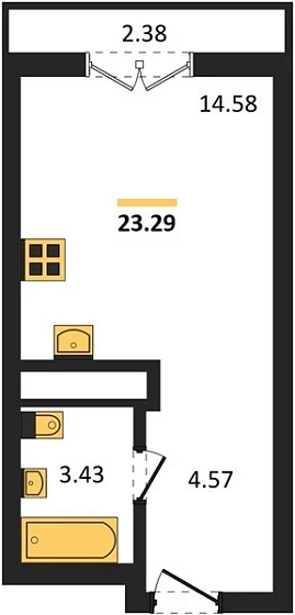 Квартира Студия 23.29 кв. м