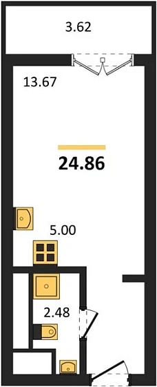 Квартира Студия 24.86 кв. м