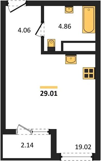 Квартира Студия 29.01 кв. м