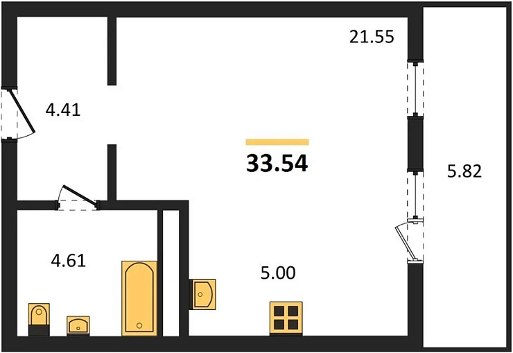 Квартира Студия 33.54 кв. м