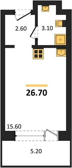 Апартаменты Студия 26.7 кв. м