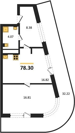 Апартаменты 1-комн. 78.3 кв. м