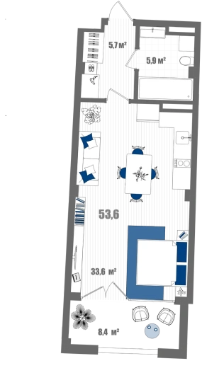 Апартаменты Студия 53.6 кв. м