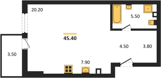 Квартира Студия 45.4 кв. м
