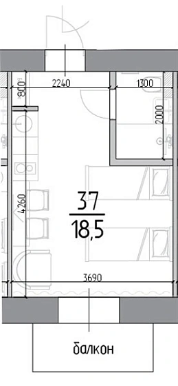 Апартаменты Студия 19.4 кв. м