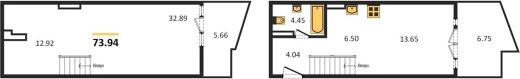 Квартира 1-комн. 73.94 кв. м