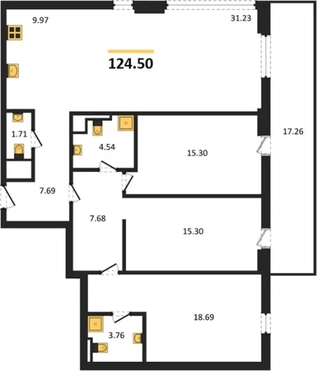 Квартира 4-комн. 124.5 кв. м