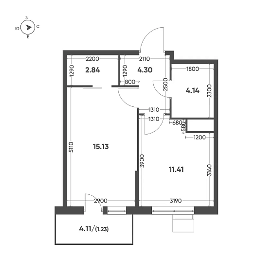Квартира 1-комн. 39.05 кв. м
