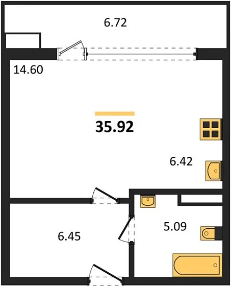 Квартира Студия 35.92 кв. м