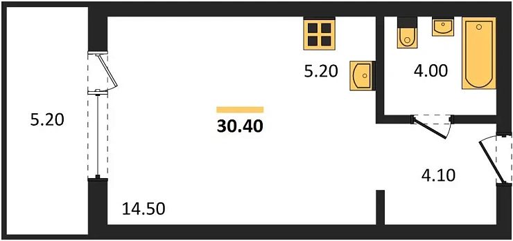 Квартира Студия 30.4 кв. м