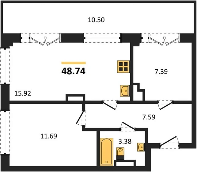Квартира 2-комн. 48.74 кв. м