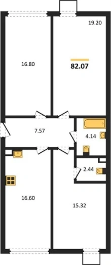 Квартира 3-комн. 82.07 кв. м