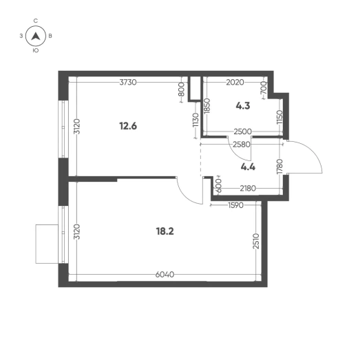 Квартира 1-комн. 39.5 кв. м