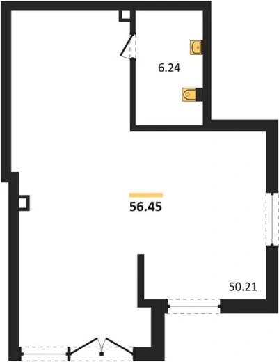 Квартира 1-комн. 56.45 кв. м