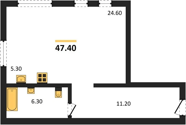 Квартира Студия 47.4 кв. м