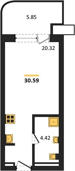 Апартаменты Студия 30.59 кв. м