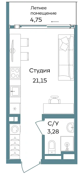 Апартаменты 1-комн. 29.18 кв. м