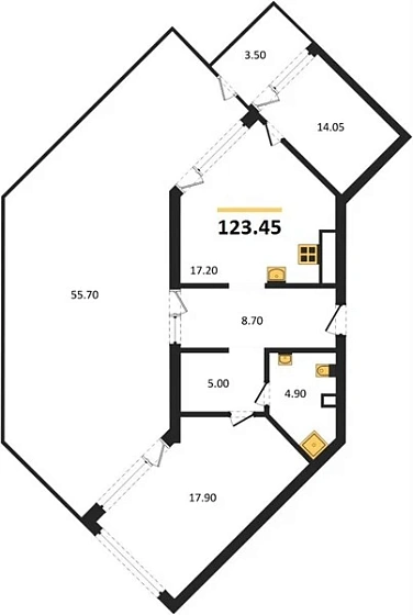 Апартаменты 2-комн. 123.45 кв. м