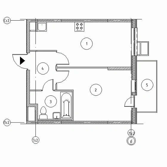 Квартира 1-комн. 40.48 кв. м