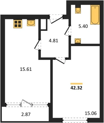 Квартира 1-комн. 42.32 кв. м