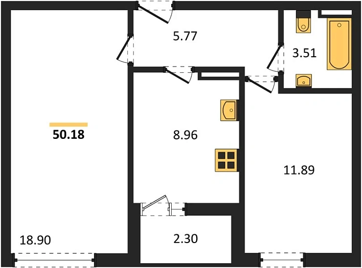 Квартира 2-комн. 51.33 кв. м