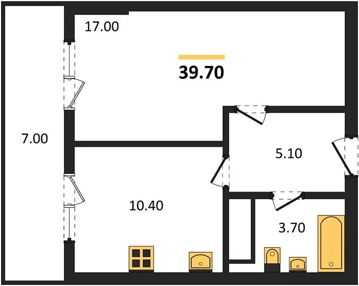 Квартира 1-комн. 39.7 кв. м